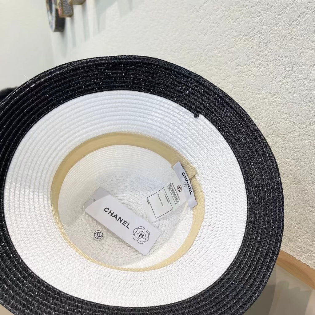 CHANEL STRAW BUCKET HAT WHITE WITH PEARLS 672764