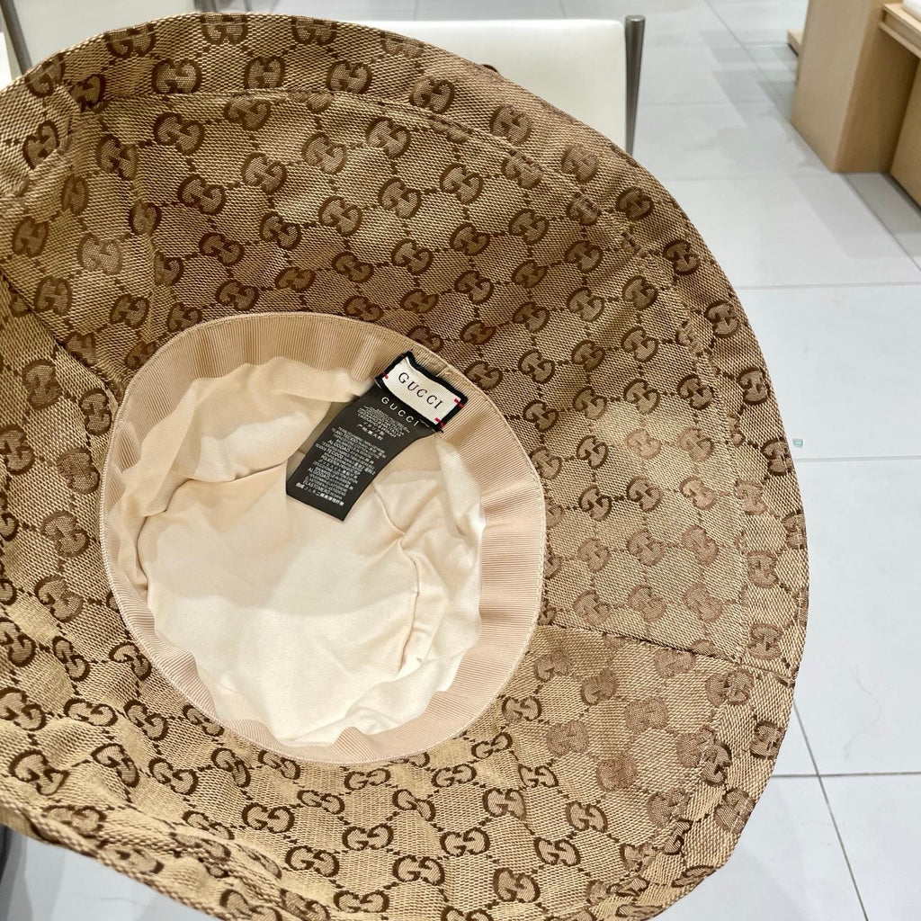 GUCCI BUCKET HAT WIDE BRIM IN BEIGE MONOGRAM CANVAS