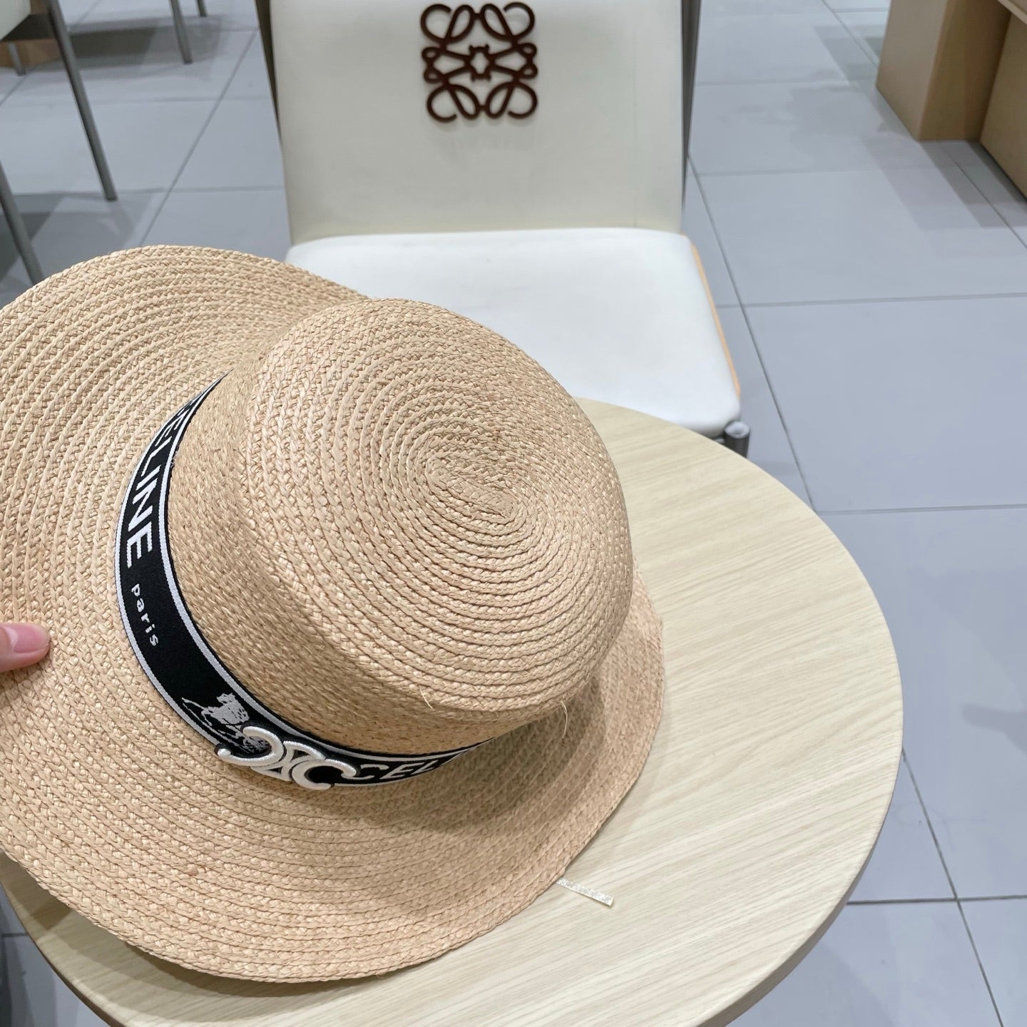 CELINE WIDE BRIM HAT MODEL 652234 IN NATURAL WOVEN STRAW