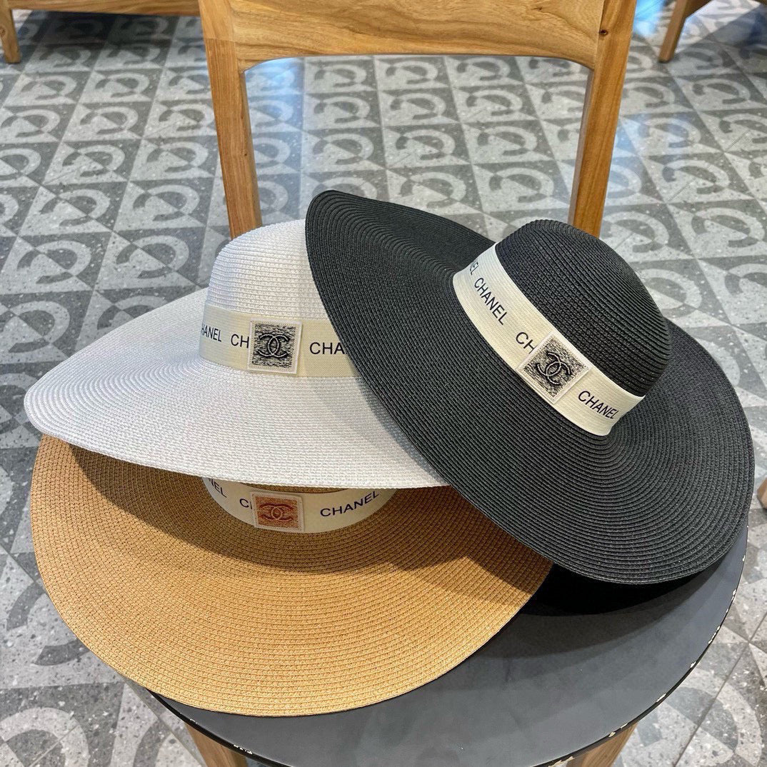 CHANEL WIDE BRIM STRAW HAT WHITE 672707