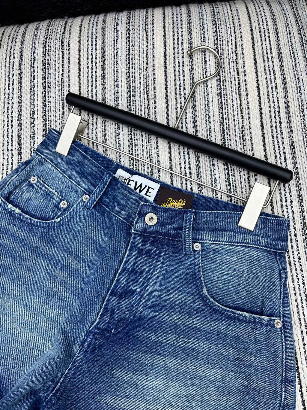 LOEWE FRAYED HEM DENIM SHORTS