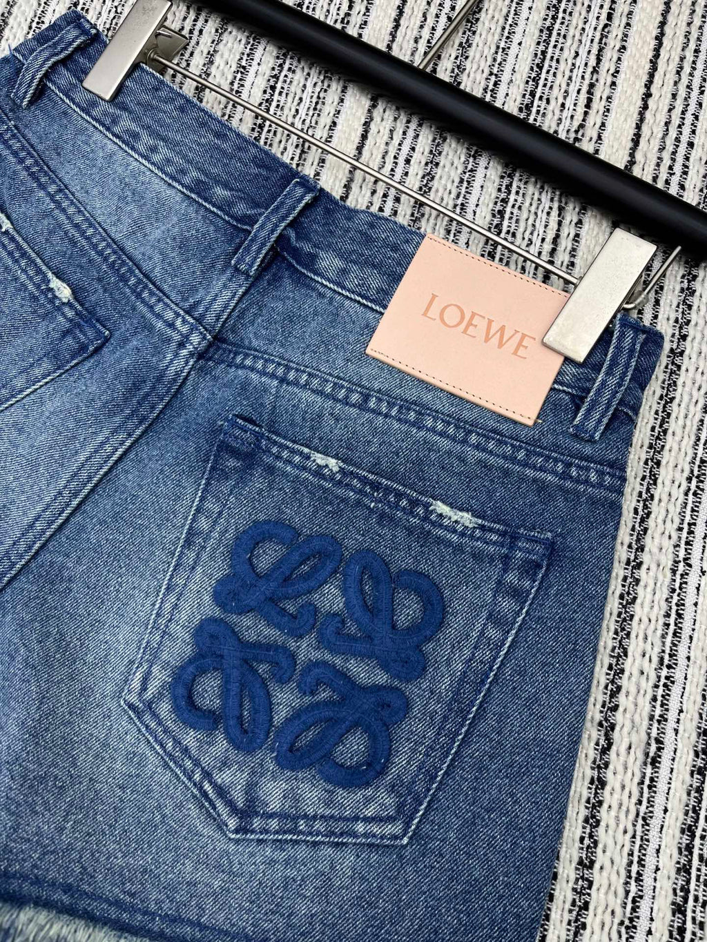 LOEWE FRAYED HEM DENIM SHORTS