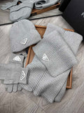 PRADA THREE-PIECES SET IN PALE GRAY WOOL AND ACRYLIC 406556