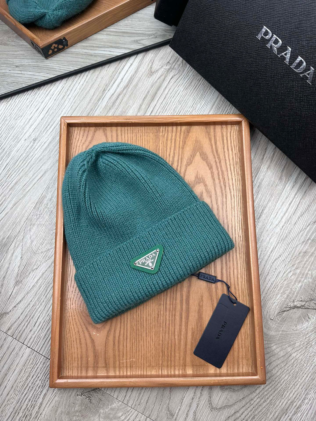 PRADA BEANIE HAT IN TEAL GREEN WOOL 332392