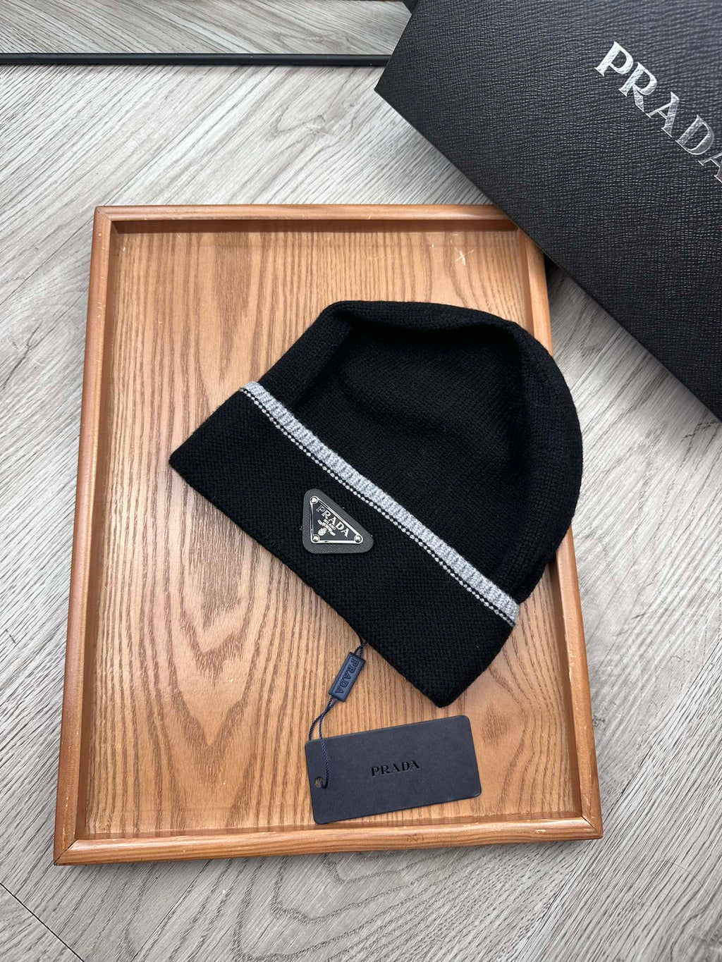 PRADA BEANIE HAT IN BLACK WOOL 349648