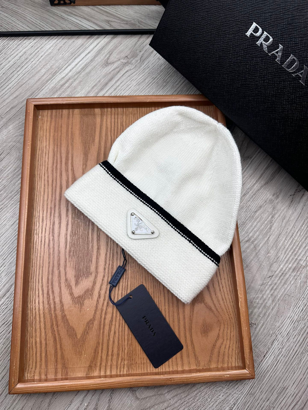 PRADA BEANIE HAT IN WHITE WOOL 349649