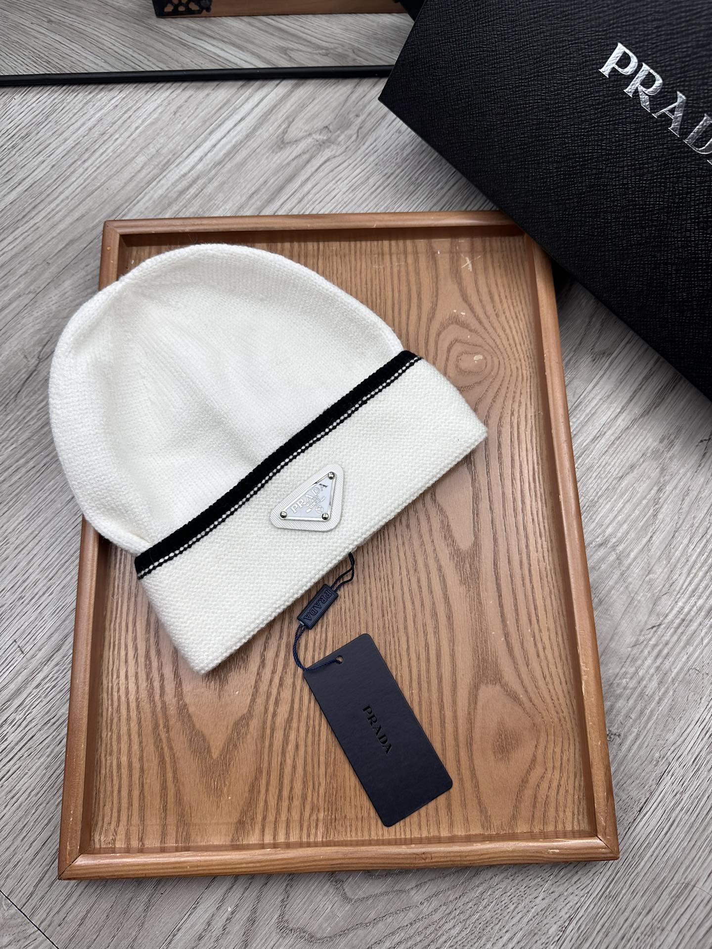 PRADA BEANIE HAT IN WHITE WOOL 349649