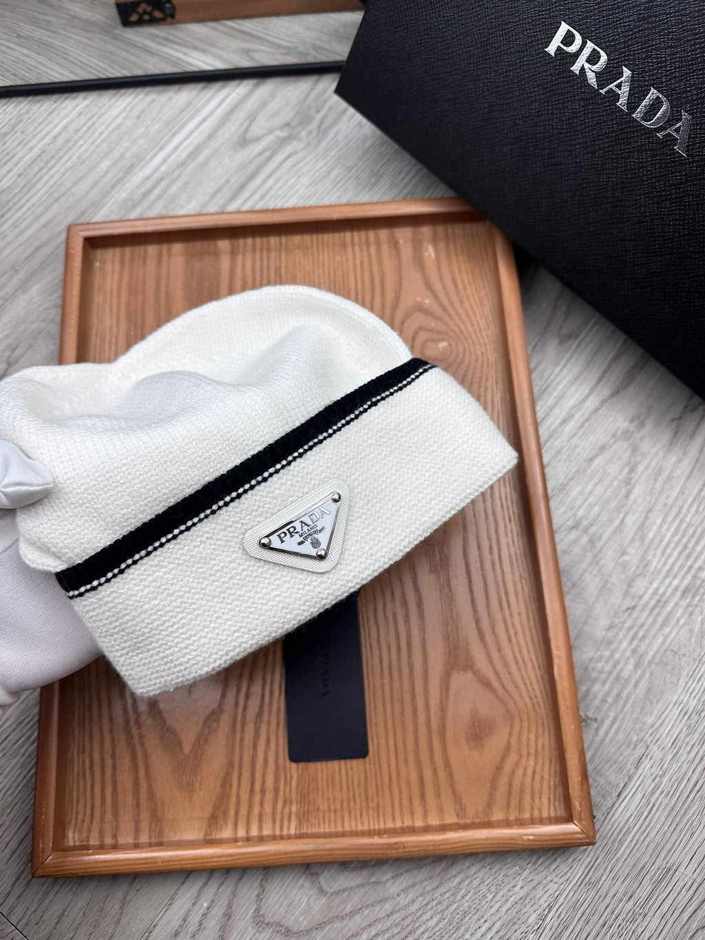 PRADA BEANIE HAT IN WHITE WOOL 349649