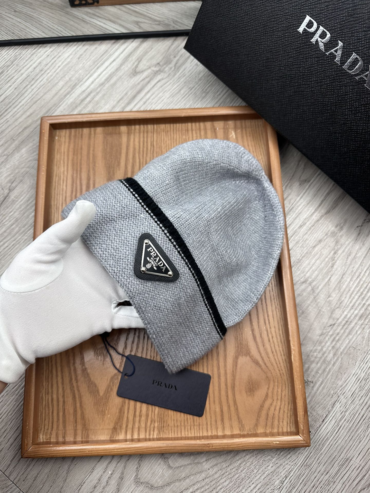 PRADA BEANIE HAT IN DOVE GRAY WOOL 349650