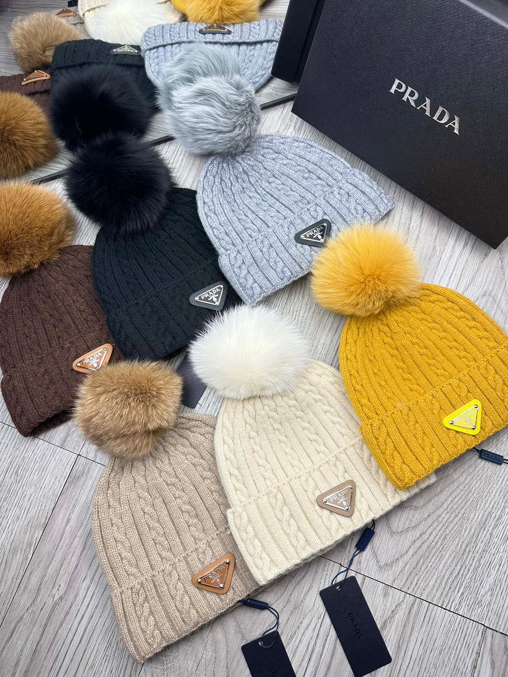 PRADA BEANIE HAT IN DOVE GRAY WOOL 352363