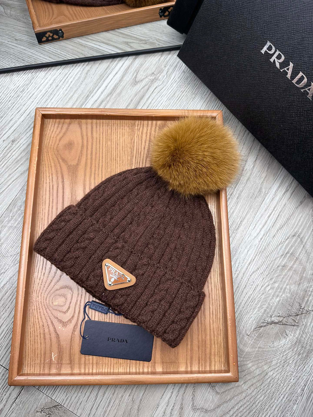 PRADA BEANIE HAT IN CHOCOLATE BROWN WOOL 352364