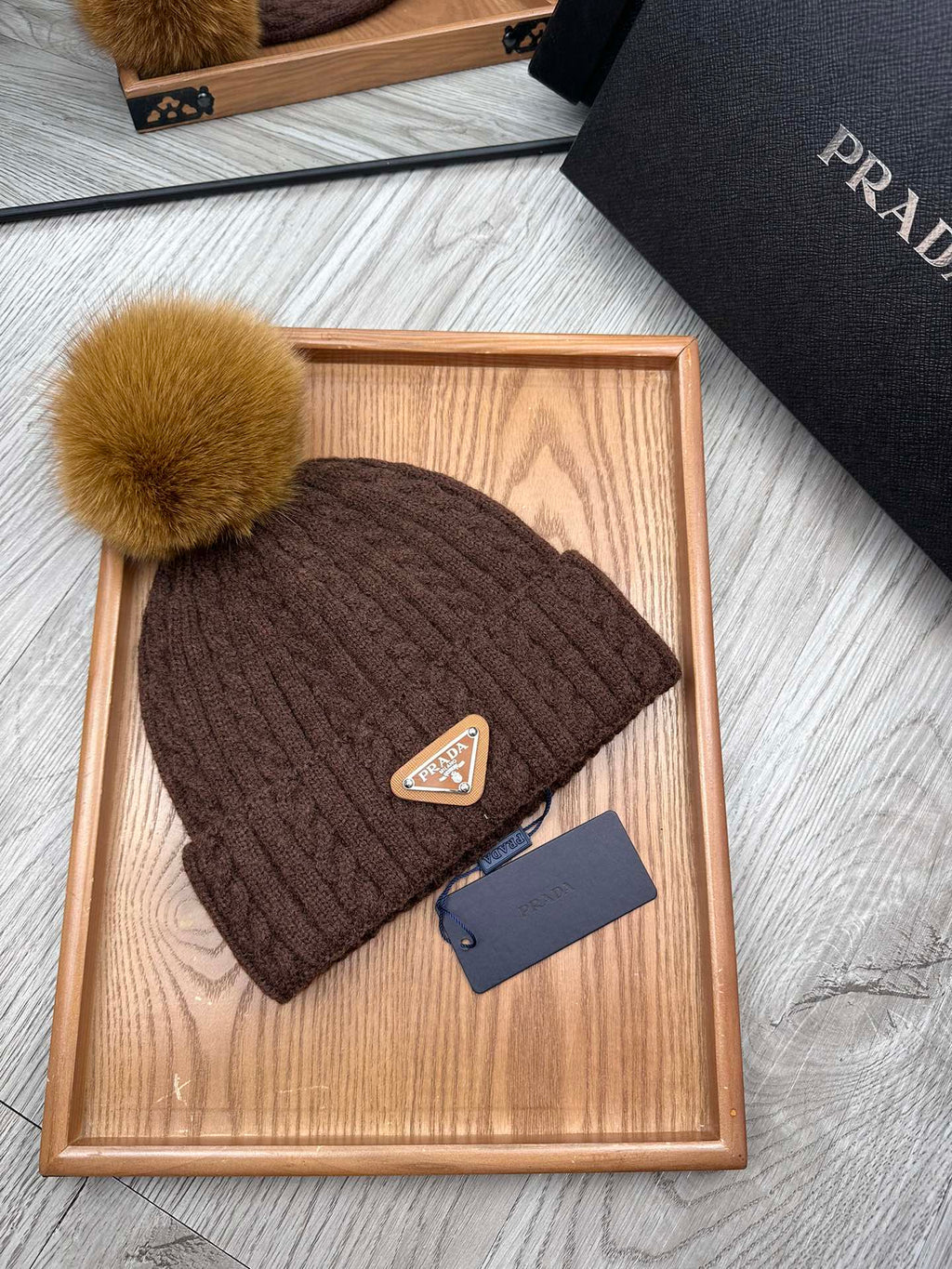 PRADA BEANIE HAT IN CHOCOLATE BROWN WOOL 352364