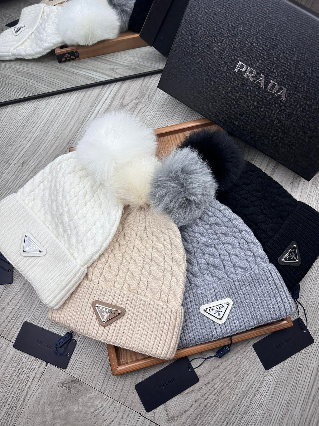 PRADA BEANIE HAT IN WHITE WOOL 352376