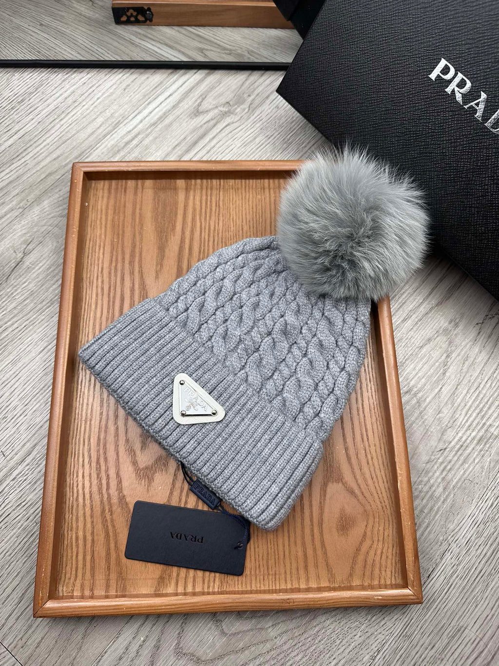 PRADA BEANIE HAT IN COIN GRAY WOOL 352378