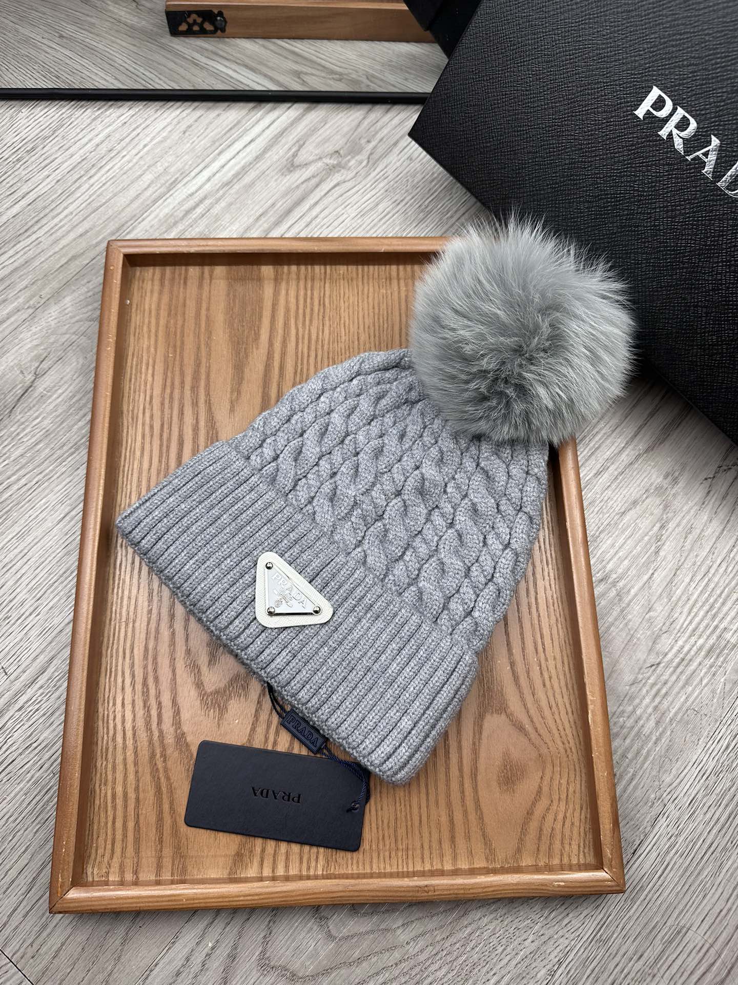 PRADA BEANIE HAT IN COIN GRAY WOOL 352378