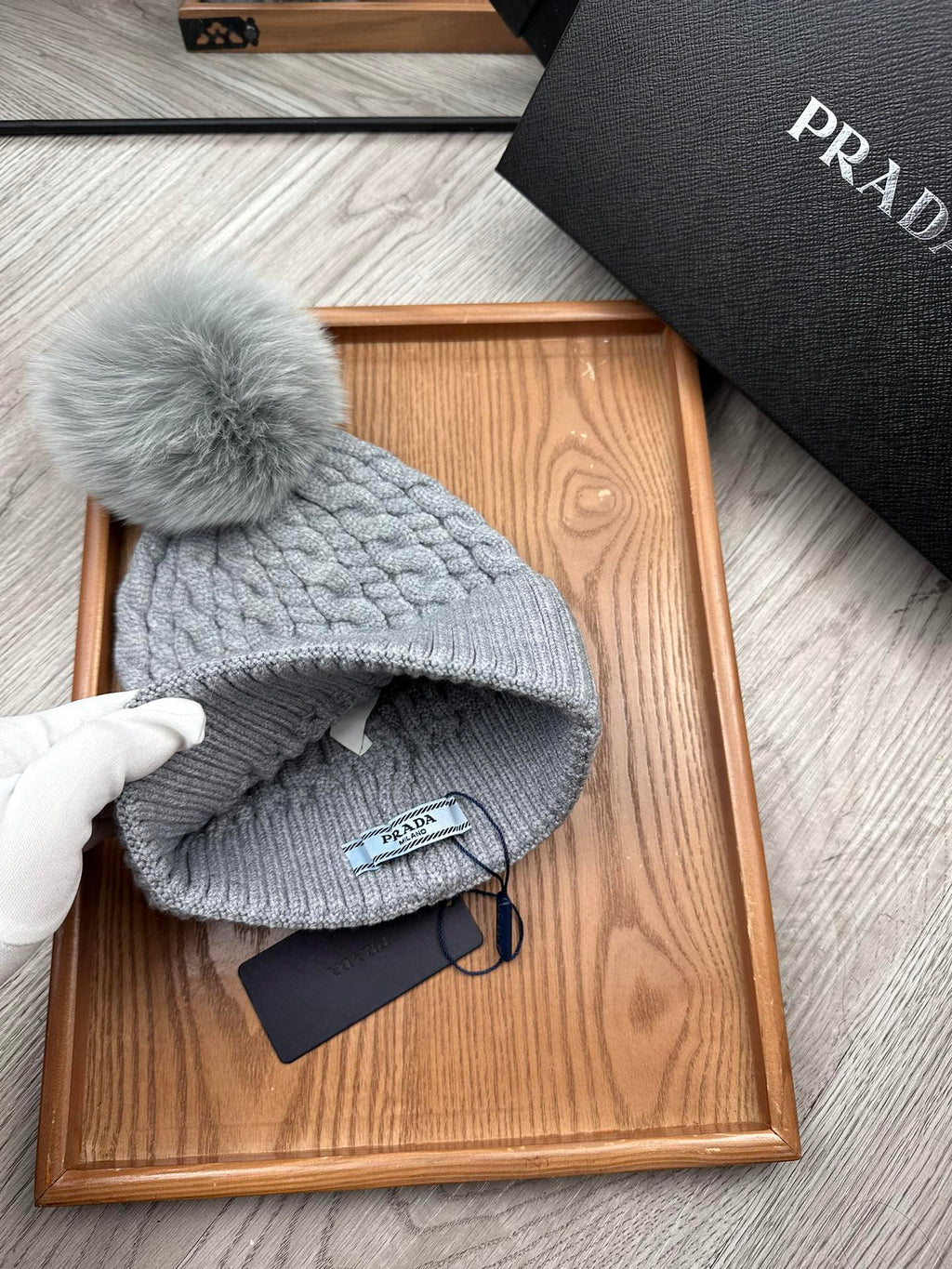 PRADA BEANIE HAT IN COIN GRAY WOOL 352378