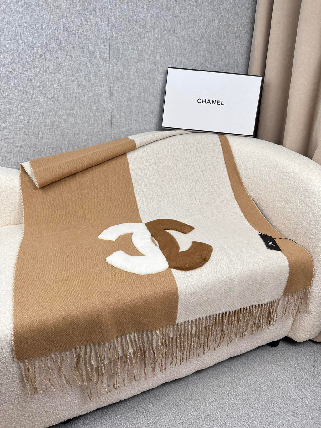 CHANEL SCARF 200 CM IN CIDER BROWN MIX WHITE CASHMERE AND WOOL 399796