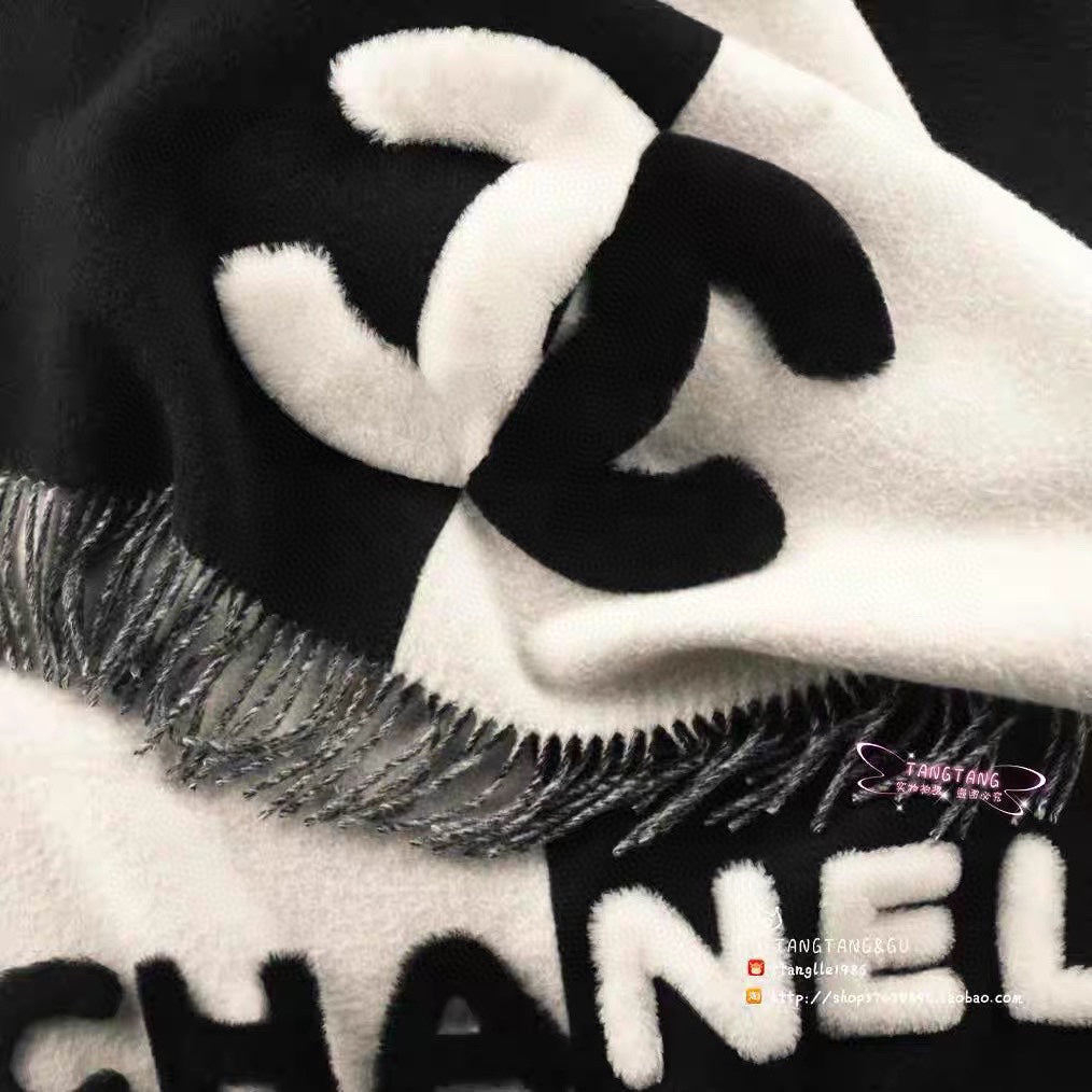 CHANEL SCARF 200 CM IN BLACK MIX HARBOR GRAY CASHMERE AND WOOL 399797