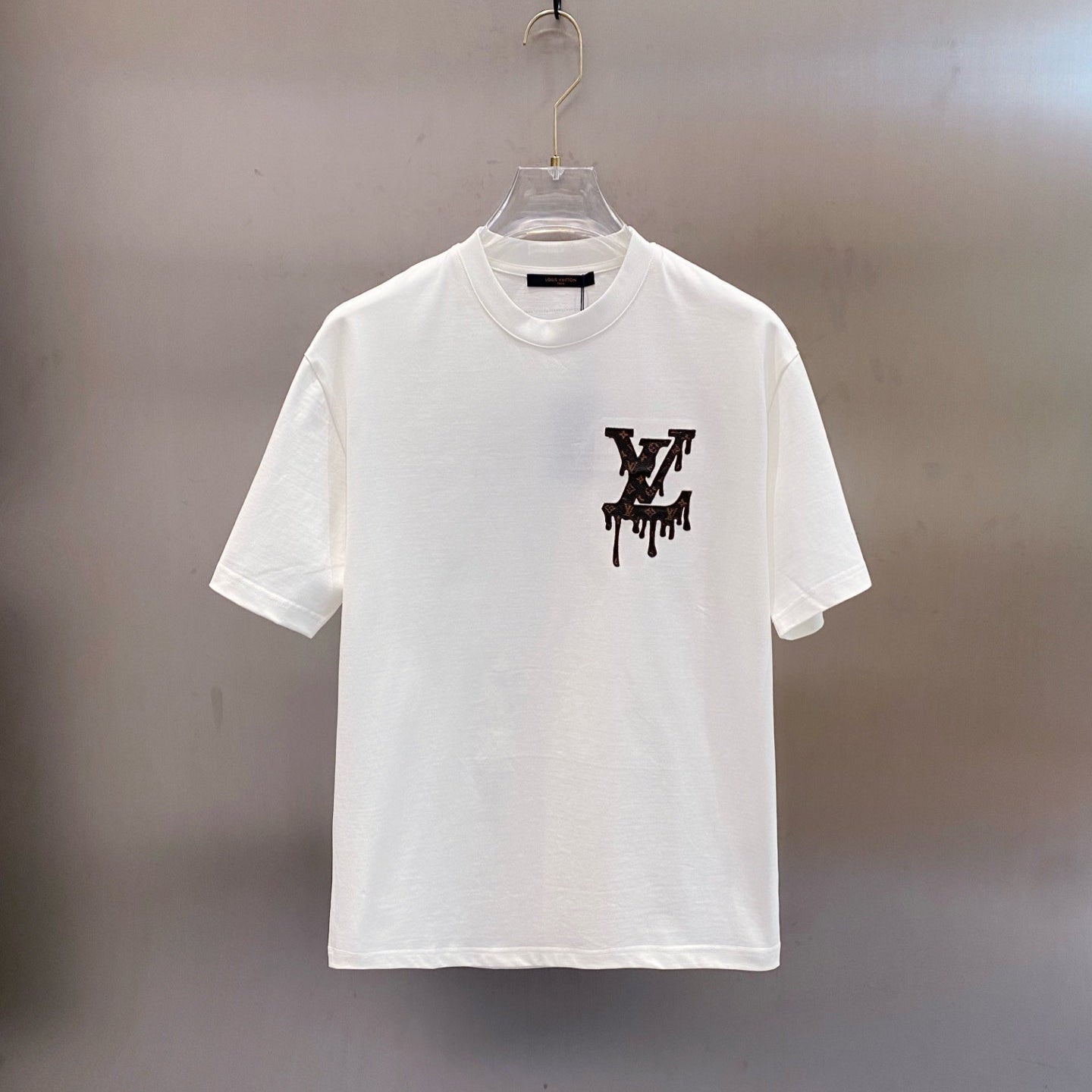 LOUIS VUITTON LV EMBROIDERED LOGO T-SHIRT IN WHITE COTTON 238831