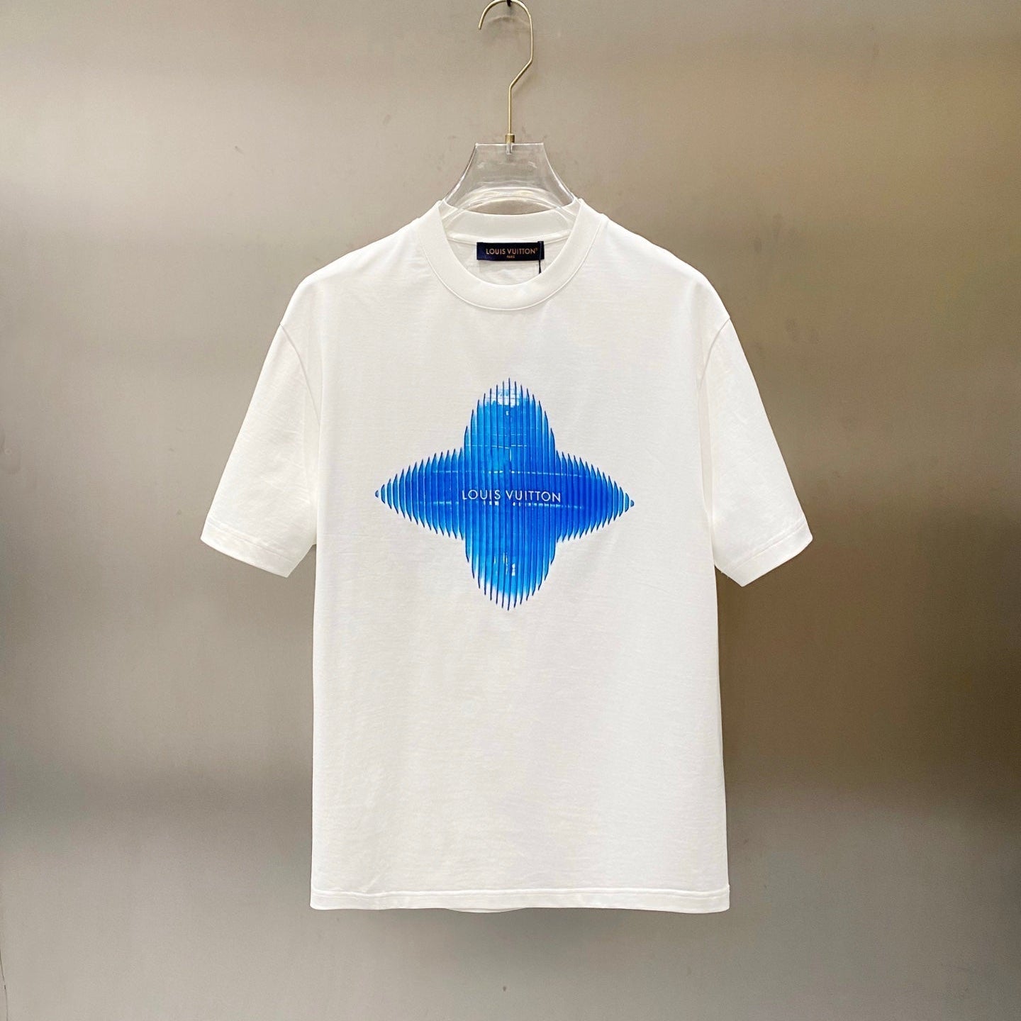 LOUIS VUITTON LV T-SHIRT IN WHITE COTTON BLUE LOGO PRINT 238837