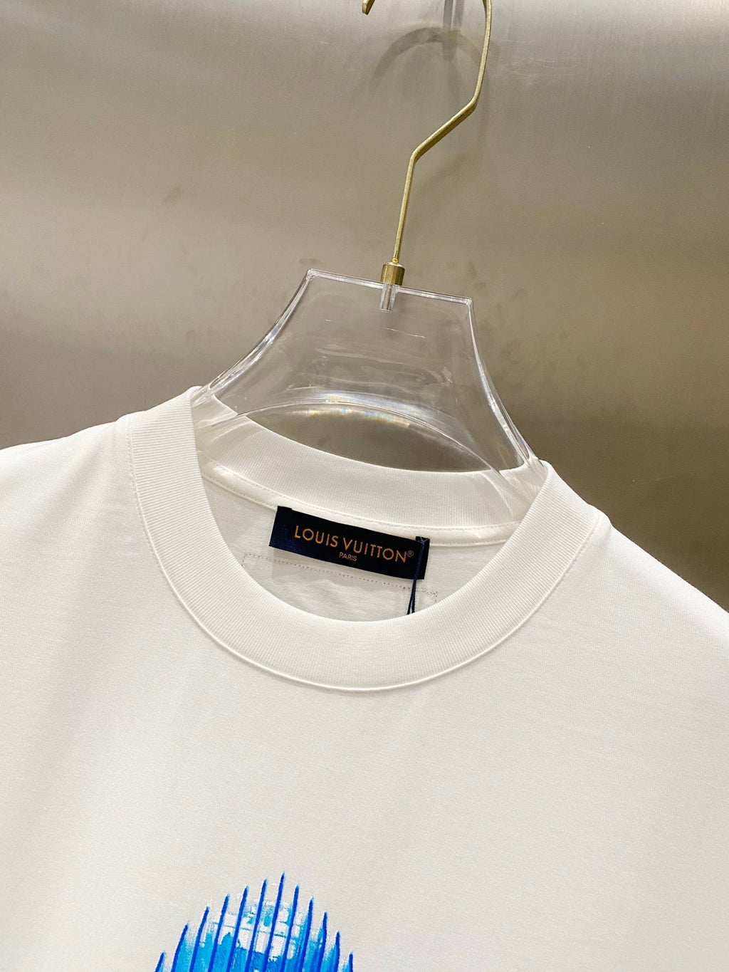 LOUIS VUITTON LV T-SHIRT IN WHITE COTTON BLUE LOGO PRINT 238837