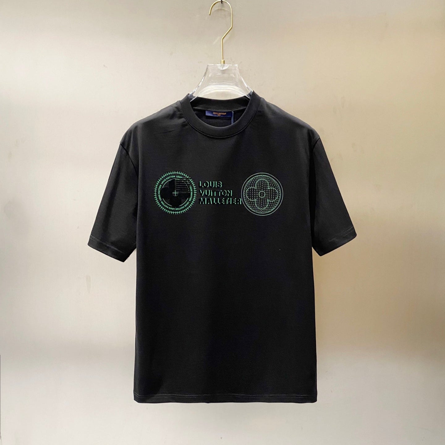 LOUIS VUITTON LV BLACK COTTON T-SHIRT GREEN LOGO PRINT 238842