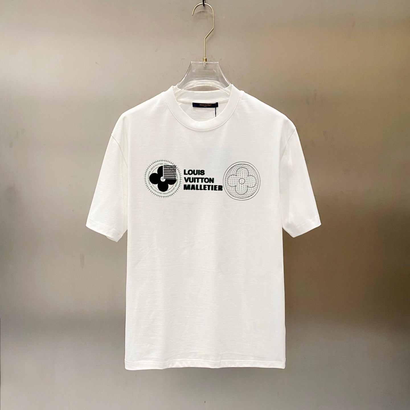 LOUIS VUITTON LV WHITE COTTON T-SHIRT GREEN LOGO PRINT 238843