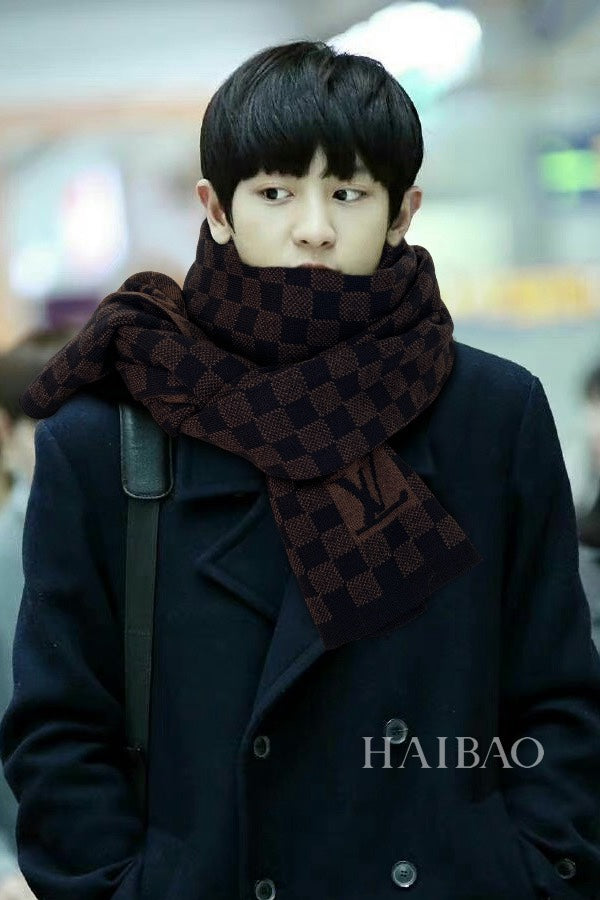 LOUIS VUITTON PETIT DAMIER SCARF 170 CM IN CHOCOLATE BROWN MIX BLACK CASHMERE 390783