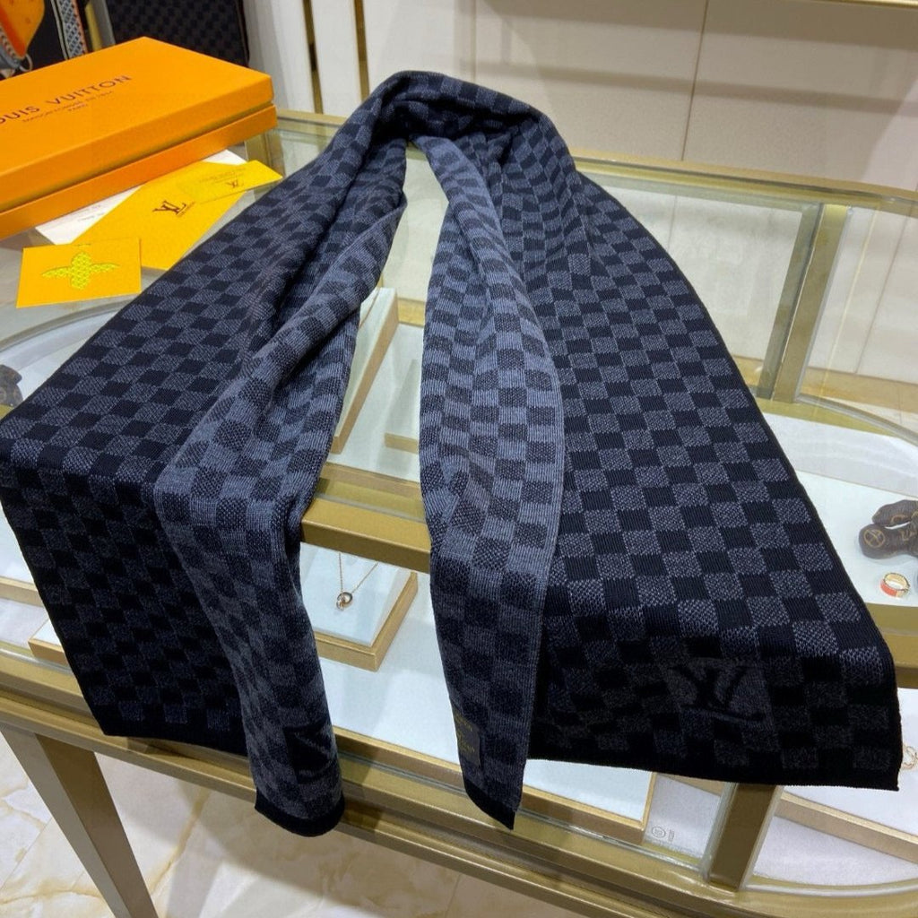 LOUIS VUITTON PETIT DAMIER SCARF 170 CM IN BLACK CASHMERE 390784