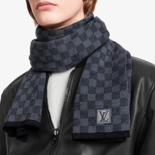 LOUIS VUITTON PETIT DAMIER SCARF 170 CM IN BLACK CASHMERE 390784