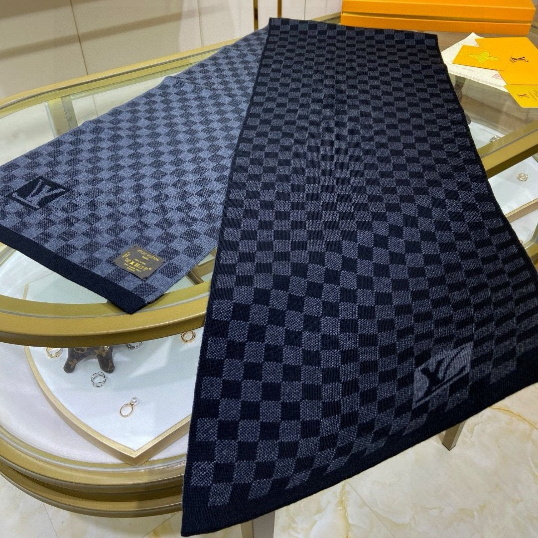 LOUIS VUITTON PETIT DAMIER SCARF 170 CM IN BLACK CASHMERE 390784