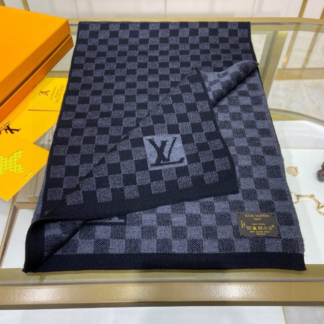 LOUIS VUITTON PETIT DAMIER SCARF 170 CM IN BLACK CASHMERE 390784