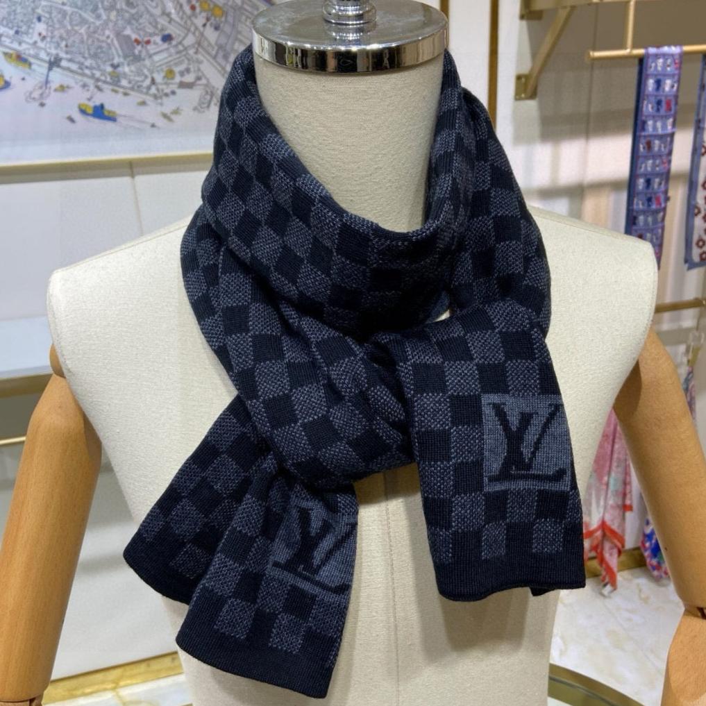 LOUIS VUITTON PETIT DAMIER SCARF 170 CM IN BLACK CASHMERE 390784
