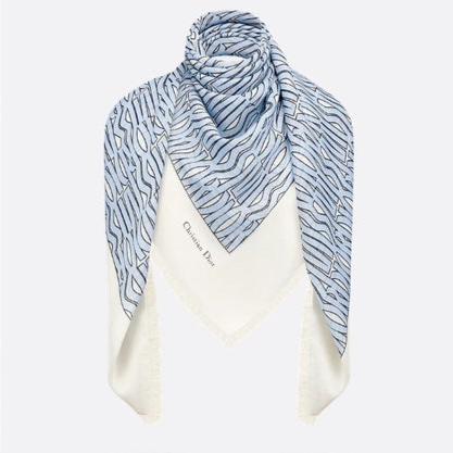 DIOR MISS ALLOVER SHAWL 140 CM IN POWDER BLUE MIX WHITE SILK CASHMERE 411630