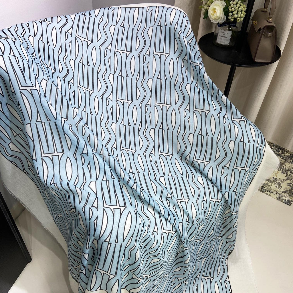 DIOR MISS ALLOVER SHAWL 140 CM IN POWDER BLUE MIX WHITE SILK CASHMERE 411630