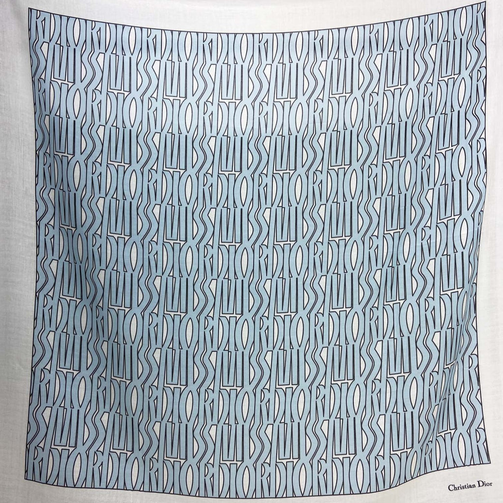 DIOR MISS ALLOVER SHAWL 140 CM IN POWDER BLUE MIX WHITE SILK CASHMERE 411630