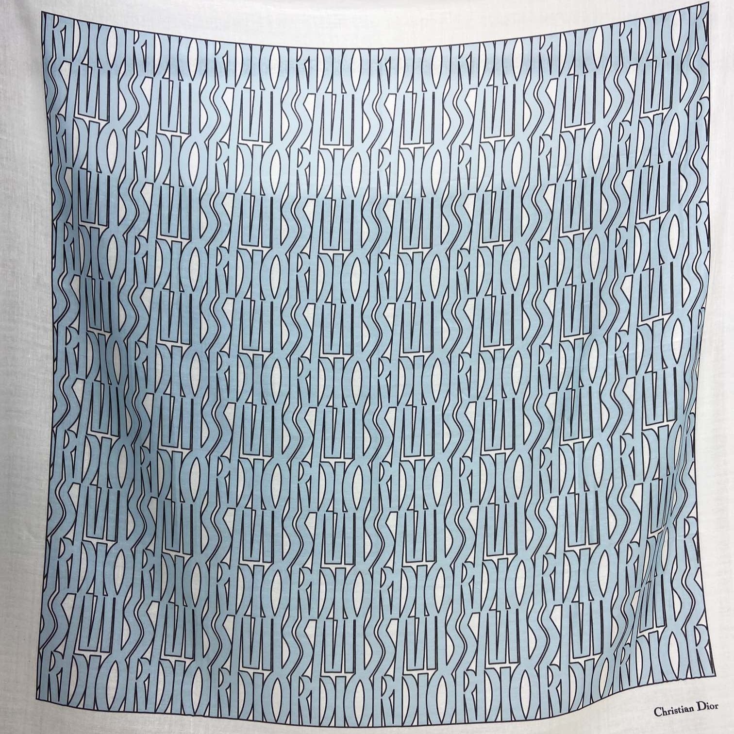 DIOR MISS ALLOVER SHAWL 140 CM IN POWDER BLUE MIX WHITE SILK CASHMERE 411630