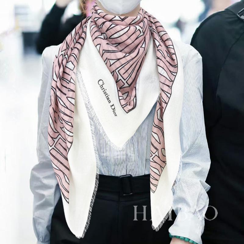 DIOR MISS ALLOVER SHAWL 140 CM IN PALE PINK MIX WHITE SILK CASHMERE 411631