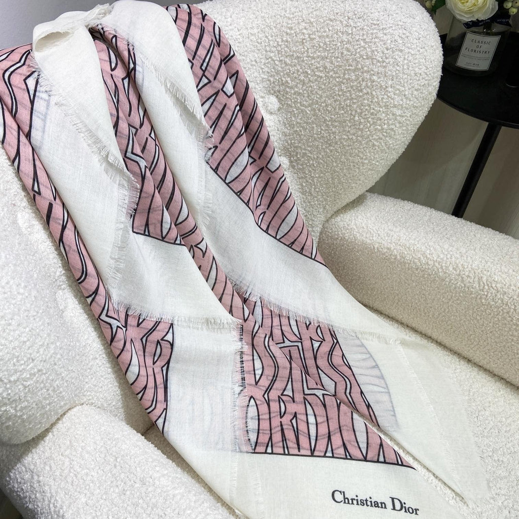 DIOR MISS ALLOVER SHAWL 140 CM IN PALE PINK MIX WHITE SILK CASHMERE 411631
