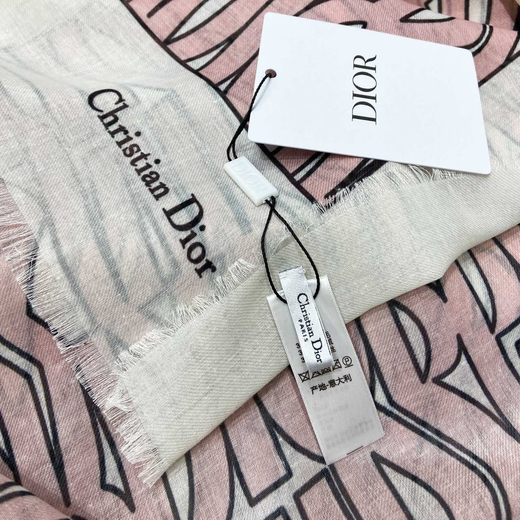 DIOR MISS ALLOVER SHAWL 140 CM IN PALE PINK MIX WHITE SILK CASHMERE 411631