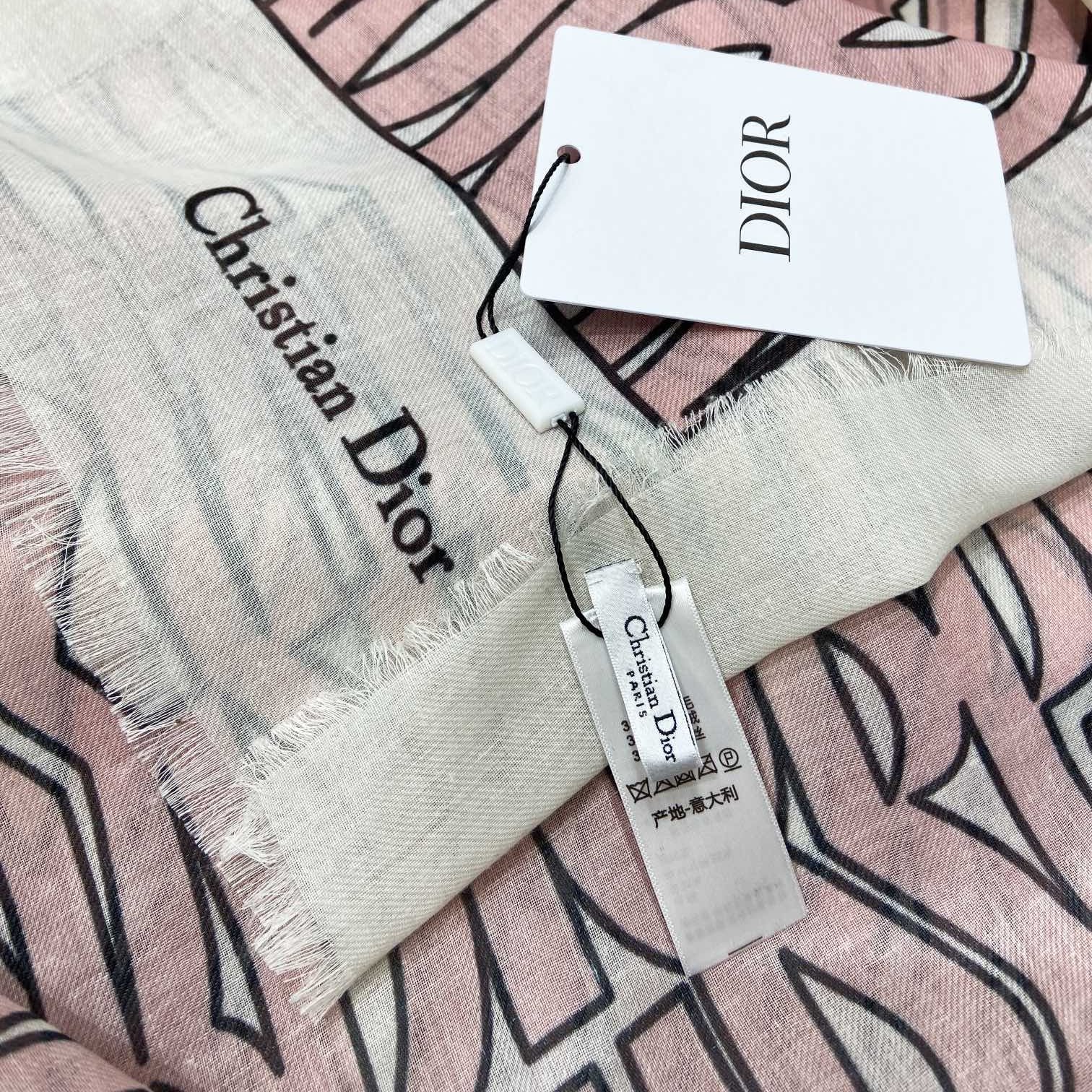 DIOR MISS ALLOVER SHAWL 140 CM IN PALE PINK MIX WHITE SILK CASHMERE 411631