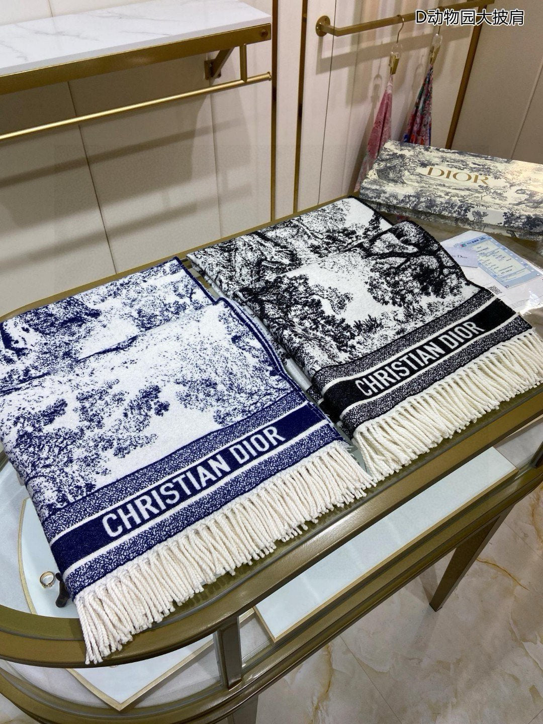 DIOR SQUARE SCARF 140 CM IN BLACK MIX WHITE MONOGRAM CASHMERE AND WOOL 416918