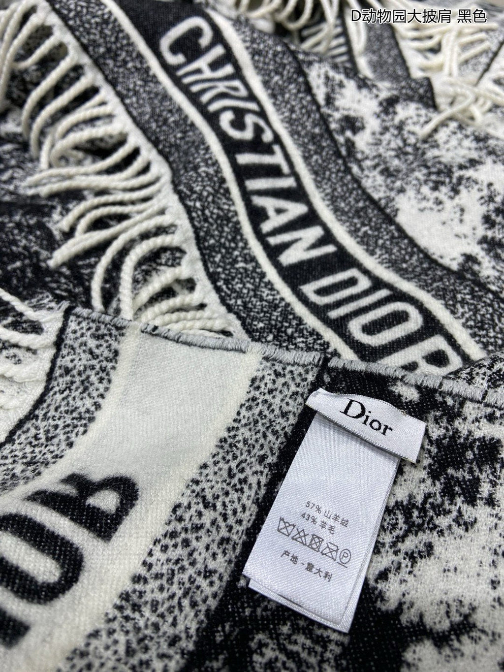DIOR SQUARE SCARF 140 CM IN BLACK MIX WHITE MONOGRAM CASHMERE AND WOOL 416918