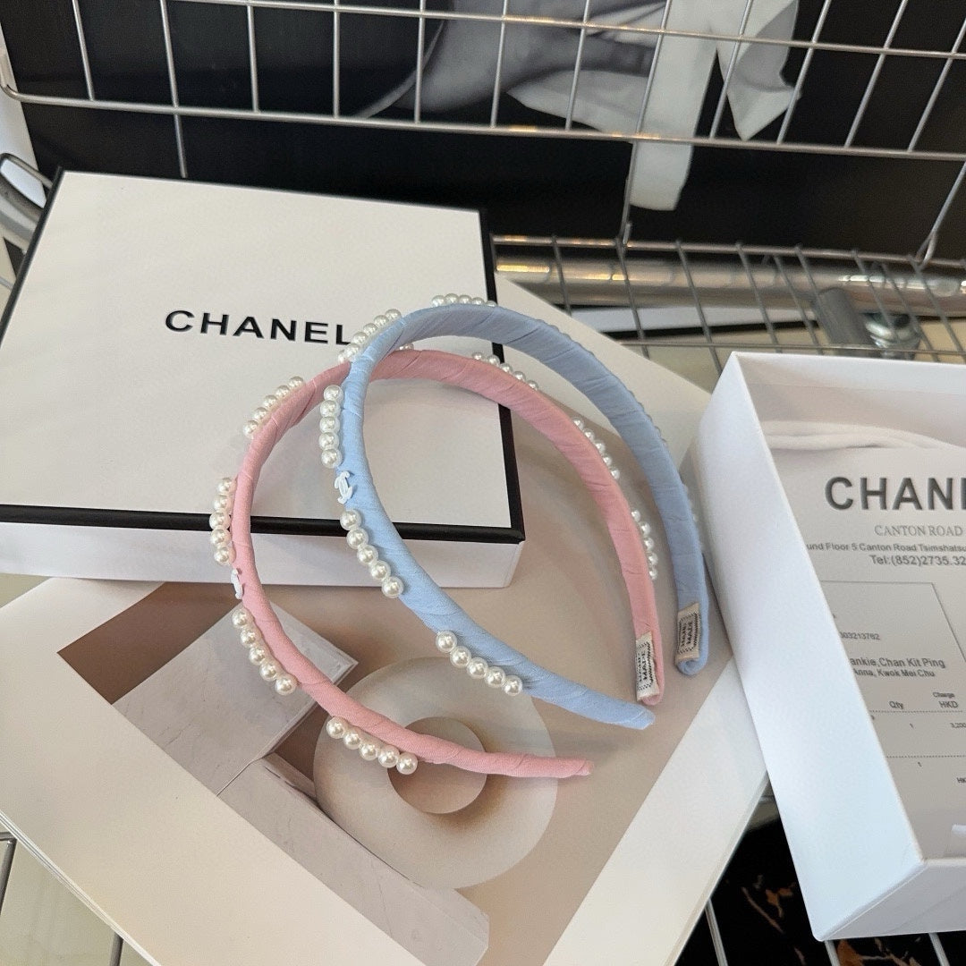 CHANEL HEADBAND BLUSH PINK SILK 168621