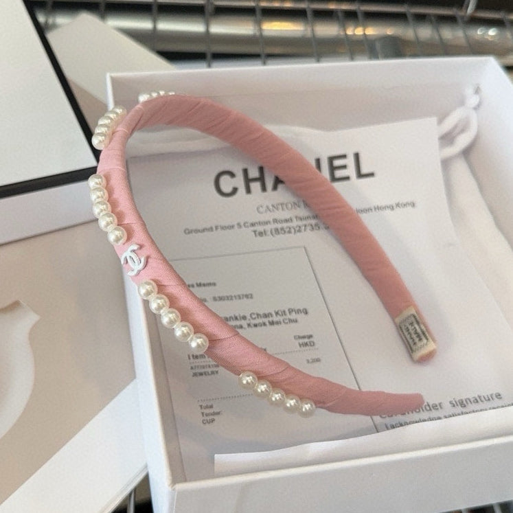 CHANEL HEADBAND BLUSH PINK SILK 168621
