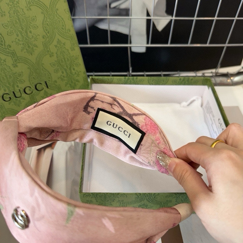 GUCCI PALE PINK GRAY SILK-BLEND HAIRBAND 407923