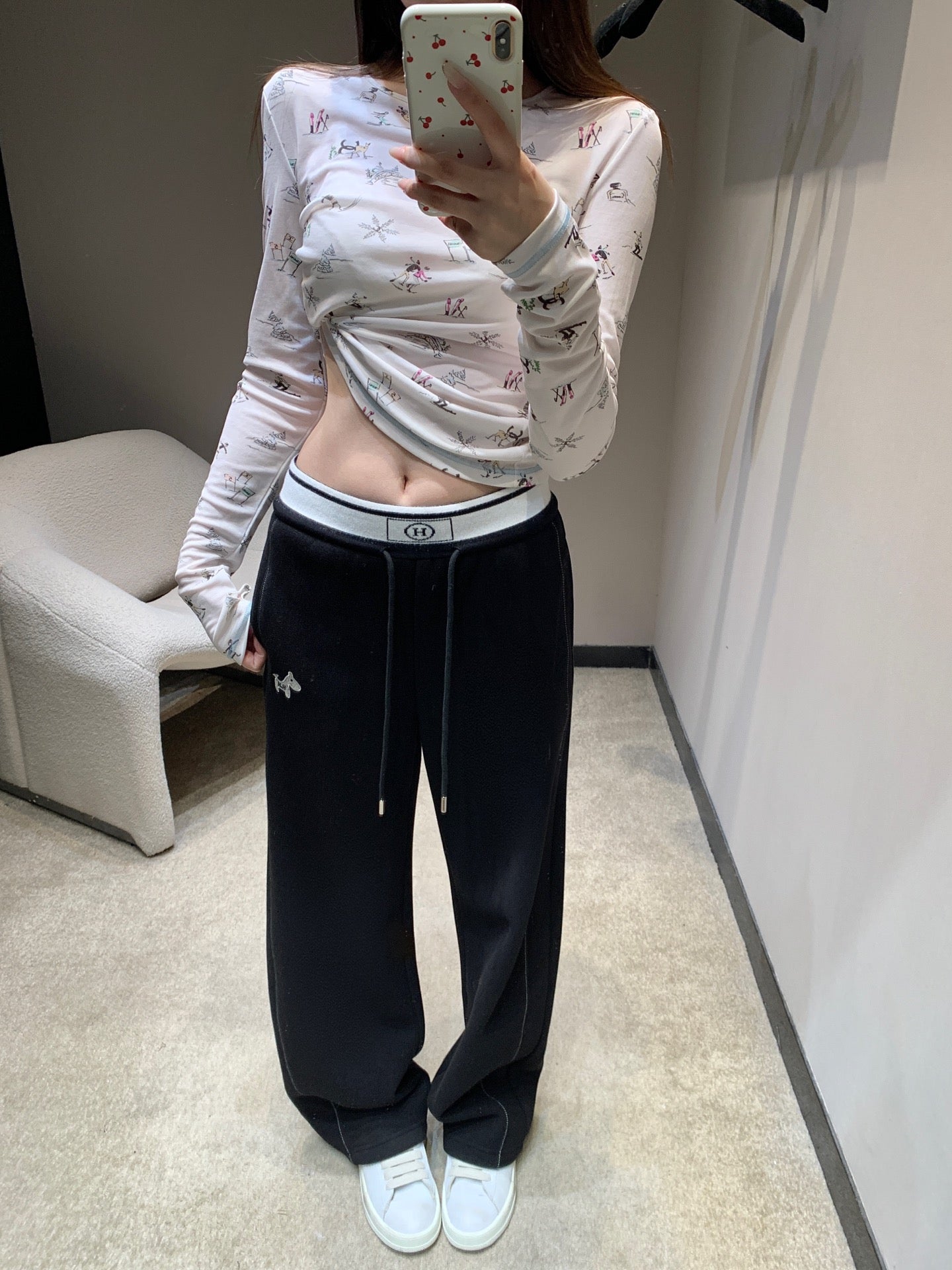 HERMES 25S FLEECE-LINED WIDE-LEG PANTS 442