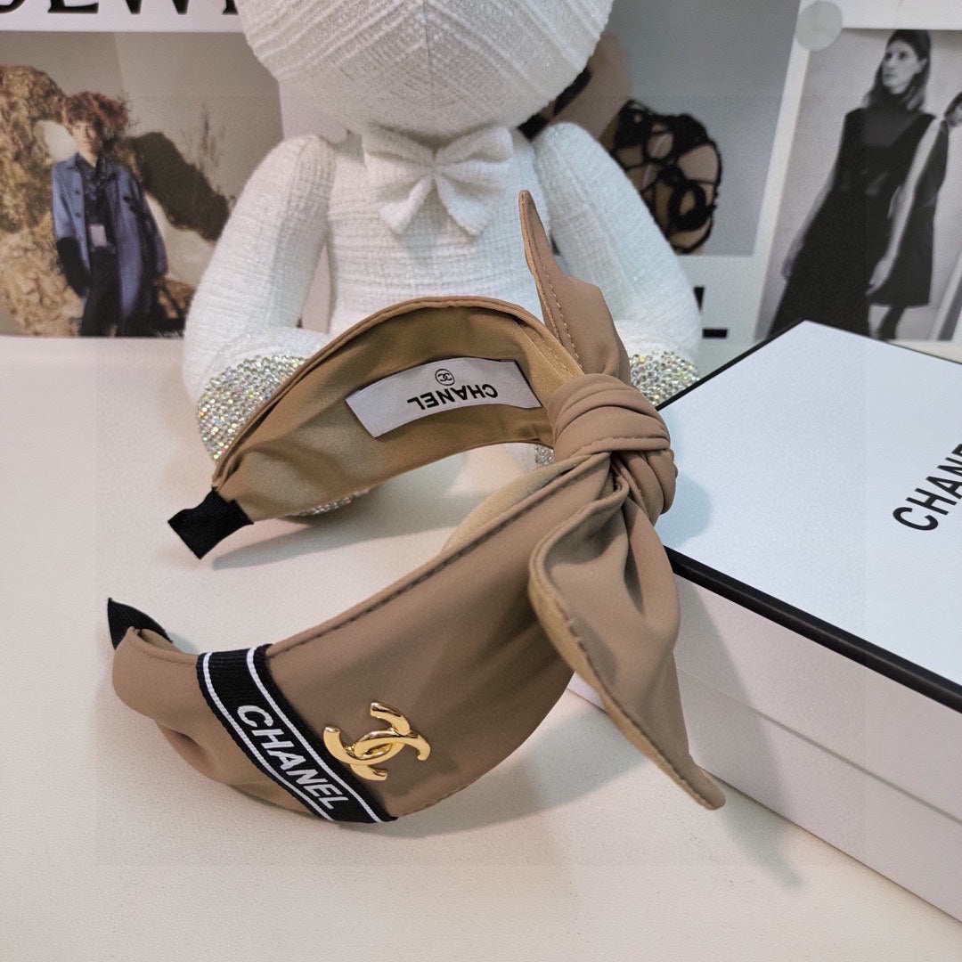CHANEL CAMEL BROWN FABRIC HAIRBAND 124635