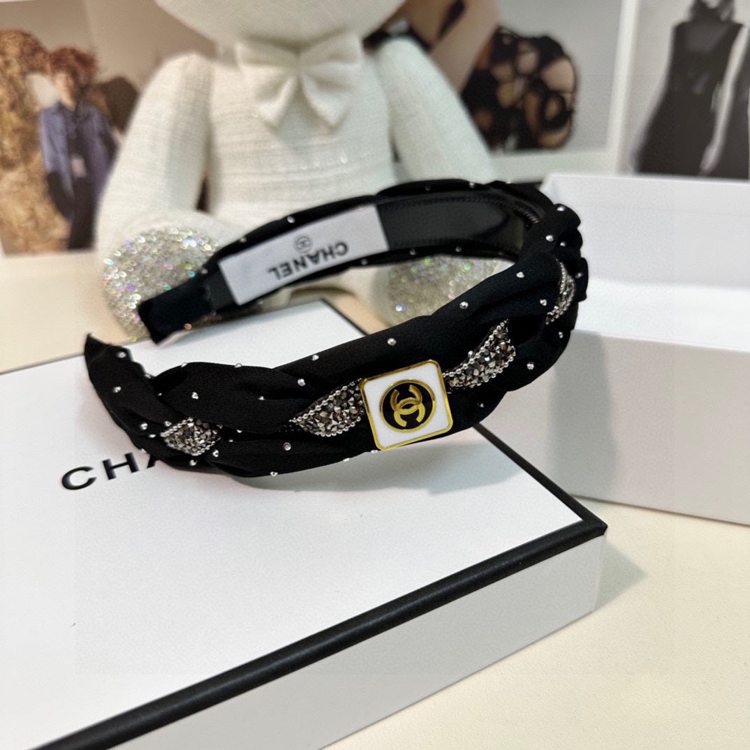 CHANEL HAIRBAND LOGO BLACK FOR WOMEN 151340