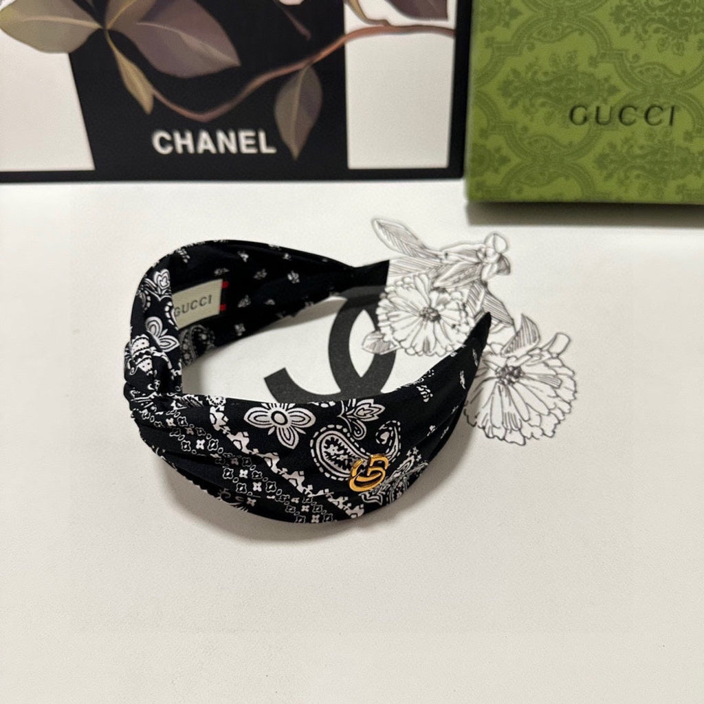 GUCCI HAIRBAND IN BLACK MIX WHITE PATTERN FABRIC 299345